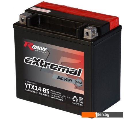  - Мотоциклетные аккумуляторы RDrive eXtremal Silver YTX14-BS (12.6 А·ч) - eXtremal Silver YTX14-BS (12.6 А·ч)