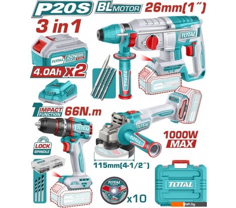  - Наборы электроинструментов Total TOSLI241198 (шуруповерт, болгарка, перфоратор, 1 АКБ) - TOSLI241198 (шуруповерт, болгарка, перфоратор, 1 АКБ)