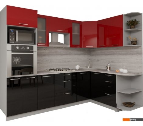  - Готовые кухни Интерлиния Мила Gloss 1.68x2.6 правая (красный-черный) - Мила Gloss 1.68x2.6 правая (красный-черный)