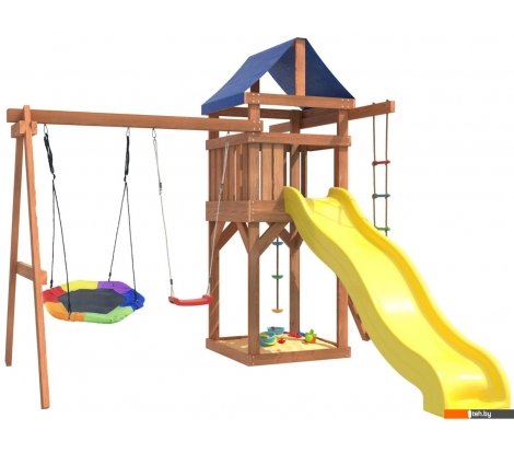  - Детские спортивные комплексы и игровые площадки National Tree Company С качелями лодочка и гнездом Гексагон IgroWoods ДП-13 - С качелями лодочка и гнездом Гексагон IgroWoods ДП-13