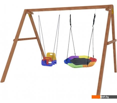  - Детские спортивные комплексы и игровые площадки Капризун Деревянные с гнездом Гексагон и качелями со спинкой Р911-48 - Деревянные с гнездом Гексагон и качелями со спинкой Р911-48