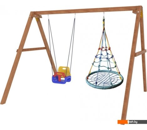  - Детские спортивные комплексы и игровые площадки Капризун Деревянные с гнездом с паутинкой и качелями со спинкой Р911-47 - Деревянные с гнездом с паутинкой и качелями со спинкой Р911-47