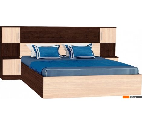  - Кровати МДК КР314 160x200/1020x2352x2232 с закроватным модулем (венге/дуб млечный) - КР314 160x200/1020x2352x2232 с закроватным модулем (венге/дуб млечный)