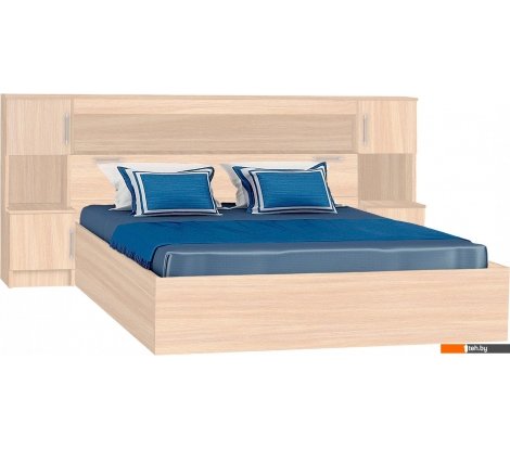  - Кровати МДК КР314 160x200/1020x2352x2232 с закроватным модулем (дуб млечный) - КР314 160x200/1020x2352x2232 с закроватным модулем (дуб млечный)