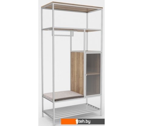  - Полки, стеллажи, системы хранения Hype Mebel Босс 100x200 (белый/дуб галифакс натуральный/велюр серый) - Босс 100x200 (белый/дуб галифакс натуральный/велюр серый)