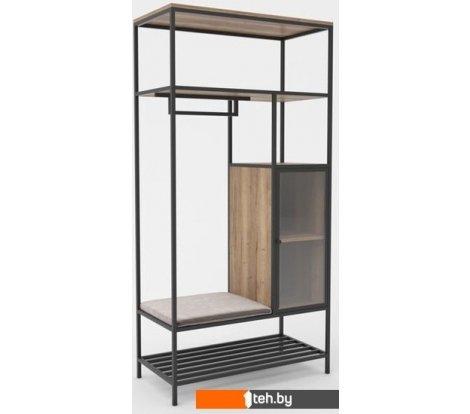  - Полки, стеллажи, системы хранения Hype Mebel Босс 100x200 (черный/дуб галифакс натуральный/велюр серый) - Босс 100x200 (черный/дуб галифакс натуральный/велюр серый)