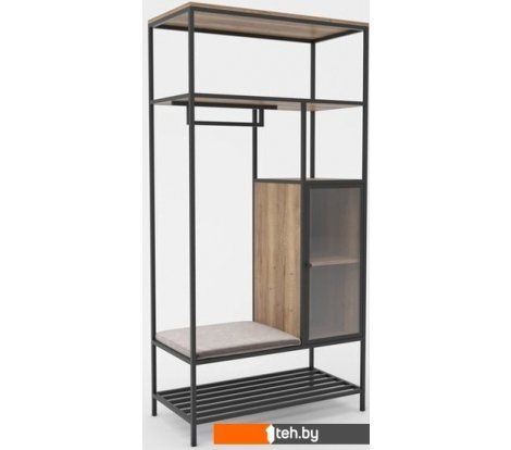  - Полки, стеллажи, системы хранения Hype Mebel Босс 120x200 (черный/дуб галифакс натуральный/велюр серый) - Босс 120x200 (черный/дуб галифакс натуральный/велюр серый)