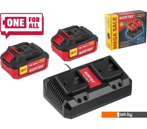  - Аккумуляторы и зарядные устройства для инструмента Wortex 1329413 (18В/4.0 Ah + 18В) - 1329413 (18В/4.0 Ah + 18В)