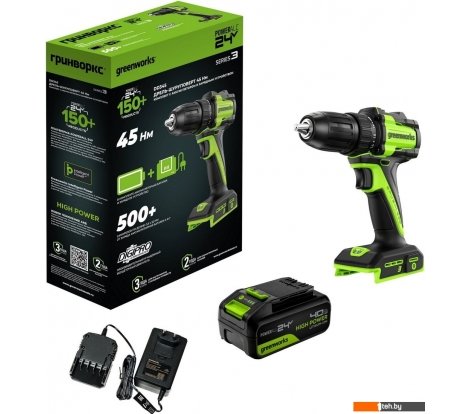  - Шуруповерты, гайковерты, электроотвертки Greenworks DD345 3708307CUB (с 1-им АКБ) - DD345 3708307CUB (с 1-им АКБ)