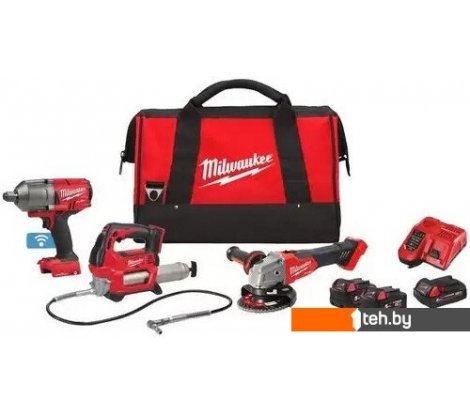  - Наборы электроинструментов Milwaukee 4933498576 (гайковерт, болгарка, смазочный пистолет, 2 АКБ, сумка) - 4933498576 (гайковерт, болгарка, смазочный пистолет, 2 АКБ, сумка)