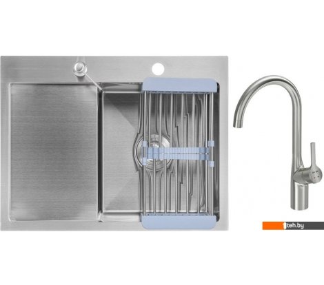  - Кухонные мойки Saniteco 6550-R + Spike F9S07011 (сатин, с сифоном, дозатором и коландером) - 6550-R + Spike F9S07011 (сатин, с сифоном, дозатором и коландером)