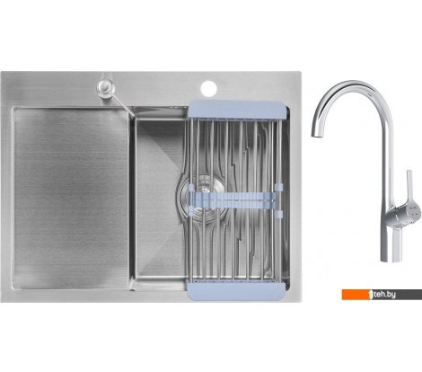  - Кухонные мойки Saniteco 6550-R + Spike F9S07000 (хром, с сифоном, дозатором и коландером) - 6550-R + Spike F9S07000 (хром, с сифоном, дозатором и коландером)