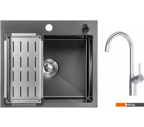  - Кухонные мойки Saniteco 5045 Nano + Spike F9S07000 (хром, с сифоном, дозатором и коландером) - 5045 Nano + Spike F9S07000 (хром, с сифоном, дозатором и коландером)