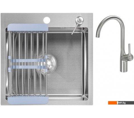  - Кухонные мойки Saniteco 4848 + Spike F9S07011 (сатин, с сифоном, дозатором и коландером) - 4848 + Spike F9S07011 (сатин, с сифоном, дозатором и коландером)