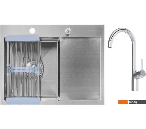  - Кухонные мойки Saniteco 6550-L + Spike F9S07000 (хром, с сифоном, дозатором и коландером) - 6550-L + Spike F9S07000 (хром, с сифоном, дозатором и коландером)