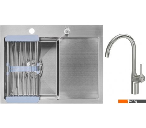 - Кухонные мойки Saniteco 6550-L + Spike F9S07011 (сатин, с сифоном, дозатором и коландером) - 6550-L + Spike F9S07011 (сатин, с сифоном, дозатором и коландером)