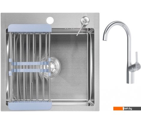  - Кухонные мойки Saniteco 4848 + Spike F9S07000 (хром, с сифоном, дозатором и коландером) - 4848 + Spike F9S07000 (хром, с сифоном, дозатором и коландером)