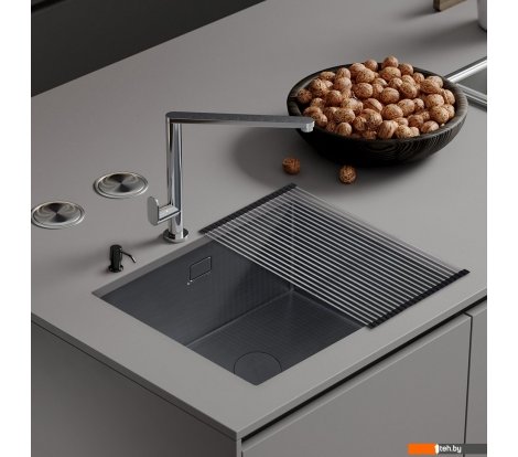  - Кухонные мойки Roxen Uno 560210-44B (440*440) PVD графит под столешницу (с ролл-матом и дозатором) - Uno 560210-44B (440*440) PVD графит под столешницу (с ролл-матом и дозатором)