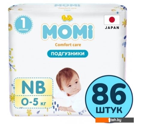  - Детские подгузники Momi Comfort Care NB 0-5кг (86шт) - Comfort Care NB 0-5кг (86шт)