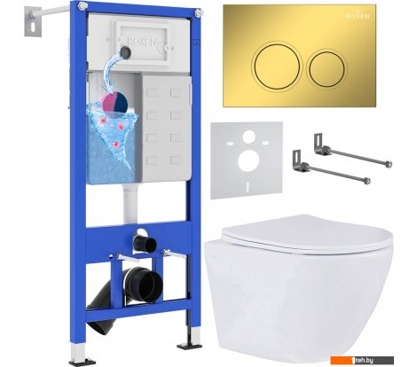  - Унитазы Roxen Antares в комплекте с инсталляцией StounFix Dual Fresh 6 в 1 968010 (кнопка: золото глянцевое ) - Antares в комплекте с инсталляцией StounFix Dual Fresh 6 в 1 968010 (кнопка: золото глянцевое )