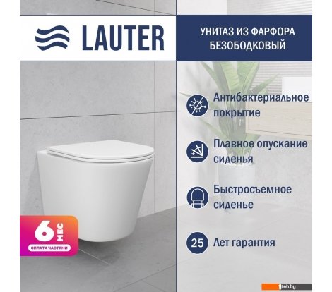  - Унитазы Lauter Longer 2110822 + GROHE Rapid SL 38772001 с кнопкой (прямоугольная, хром) - Longer 2110822 + GROHE Rapid SL 38772001 с кнопкой (прямоугольная, хром)