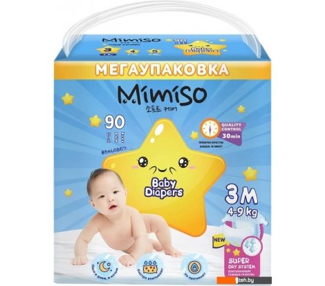  - Детские подгузники Mimiso 3/М 4-9кг (90шт) - 3/М 4-9кг (90шт)
