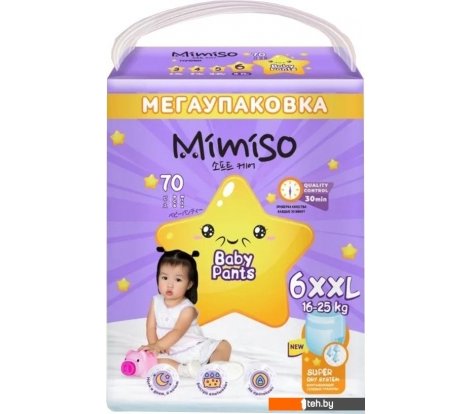  - Детские подгузники Mimiso 6/XXL 16-25кг (70шт) - 6/XXL 16-25кг (70шт)