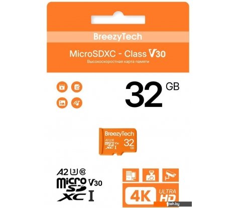  - Карты памяти BreezyTech Ultra microSDHC Class 10/A2/V30 32GB (без адаптера) - Ultra microSDHC Class 10/A2/V30 32GB (без адаптера)