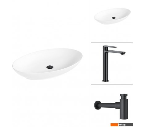  - Умывальники Lauter 21571 + Moon 21СК8691BS с сифоном 21635B (черный матовый) - 21571 + Moon 21СК8691BS с сифоном 21635B (черный матовый)