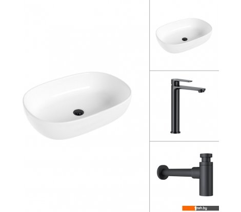 - Умывальники Lauter 21836 + Moon 21СК8691BS с сифоном 21635B (черный матовый) - 21836 + Moon 21СК8691BS с сифоном 21635B (черный матовый)