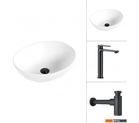  - Умывальники Lauter 21652 + Moon 21СК8691BS с сифоном 21635B (черный матовый) - 21652 + Moon 21СК8691BS с сифоном 21635B (черный матовый)