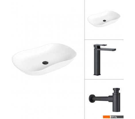  - Умывальники Lauter 21570 + Cascade 21СК0655BS с сифоном 21635B (черный матовый) - 21570 + Cascade 21СК0655BS с сифоном 21635B (черный матовый)