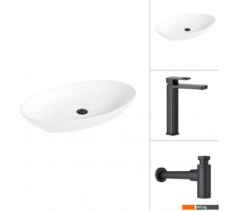  - Умывальники Lauter 21571 + Cascade 21СК0655BS с сифоном 21635B (черный матовый) - 21571 + Cascade 21СК0655BS с сифоном 21635B (черный матовый)