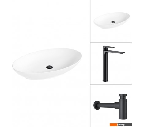  - Умывальники Lauter 21571 + Reef 21CK8678BS с сифоном 21635B (черный матовый) - 21571 + Reef 21CK8678BS с сифоном 21635B (черный матовый)