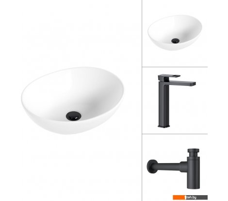  - Умывальники Lauter 21652 + Cascade 21СК0655BS с сифоном 21635B (черный матовый) - 21652 + Cascade 21СК0655BS с сифоном 21635B (черный матовый)