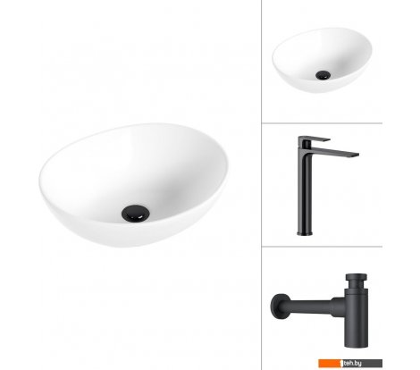  - Умывальники Lauter 21652 + Reef 21CK8678BS с сифоном 21635B (черный матовый) - 21652 + Reef 21CK8678BS с сифоном 21635B (черный матовый)