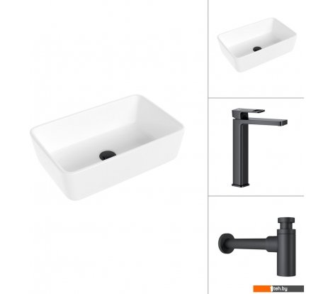  - Умывальники Lauter 21674A + Cascade 21СК0655BS с сифоном 21635B (черный матовый) - 21674A + Cascade 21СК0655BS с сифоном 21635B (черный матовый)