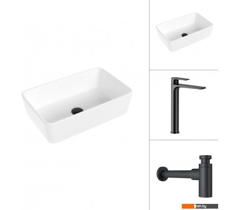  - Умывальники Lauter 21674A + Reef 21CK8678BS с сифоном 21635B (черный матовый) - 21674A + Reef 21CK8678BS с сифоном 21635B (черный матовый)