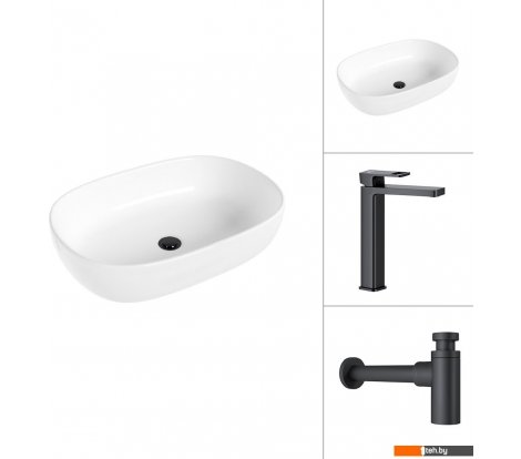  - Умывальники Lauter 21836 + Cascade 21СК0655BS с сифоном 21635B (черный матовый) - 21836 + Cascade 21СК0655BS с сифоном 21635B (черный матовый)