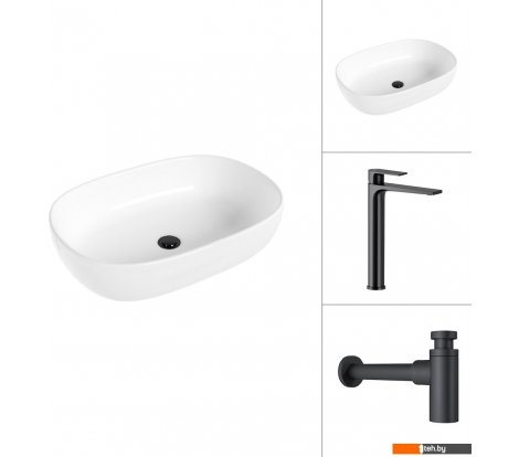  - Умывальники Lauter 21836 + Reef 21CK8678BS с сифоном 21635B (черный матовый) - 21836 + Reef 21CK8678BS с сифоном 21635B (черный матовый)