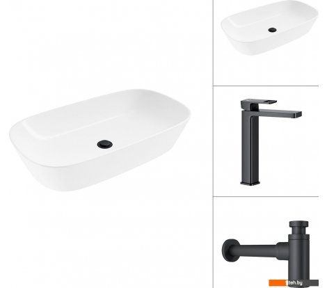  - Умывальники Lauter 21393-70 + Cascade 21СК0655BS + сифон 21635B (черный матовый) - 21393-70 + Cascade 21СК0655BS + сифон 21635B (черный матовый)