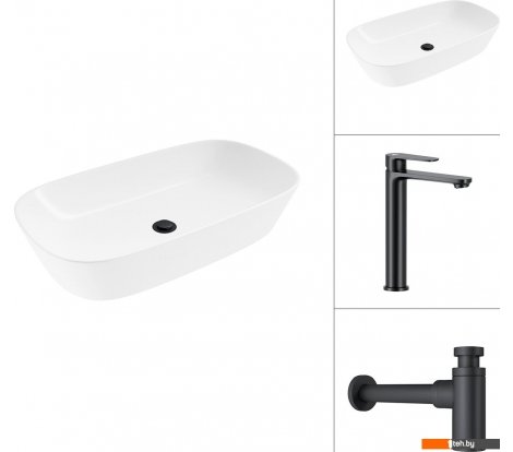  - Умывальники Lauter 21393-70 + Moon 21СК8691BS с сифоном 21635B (черный матовый) - 21393-70 + Moon 21СК8691BS с сифоном 21635B (черный матовый)