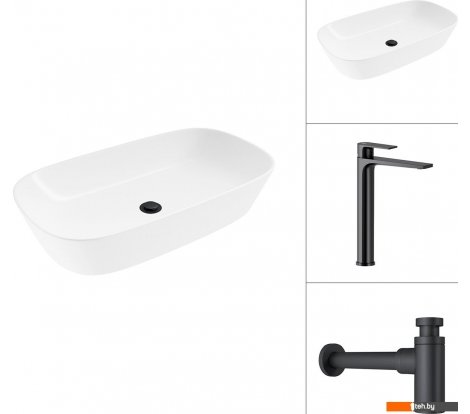  - Умывальники Lauter 21393-70 + Reef 21CK8678BS с сифоном 21635B (черный матовый) - 21393-70 + Reef 21CK8678BS с сифоном 21635B (черный матовый)