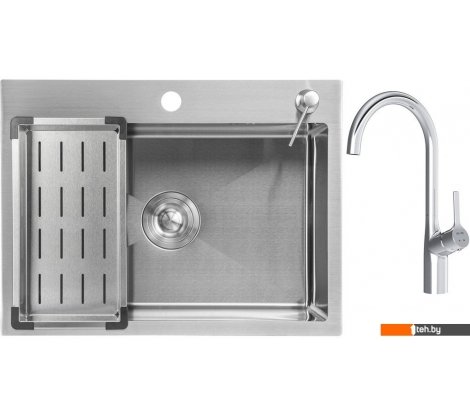  - Кухонные мойки Saniteco 6045 + Spike F9S07000 (хром, с сифоном, дозатором и коландером) - 6045 + Spike F9S07000 (хром, с сифоном, дозатором и коландером)