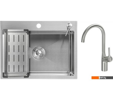  - Кухонные мойки Saniteco 6045 + Spike F9S07011 (сатин, с сифоном, дозатором и коландером) - 6045 + Spike F9S07011 (сатин, с сифоном, дозатором и коландером)