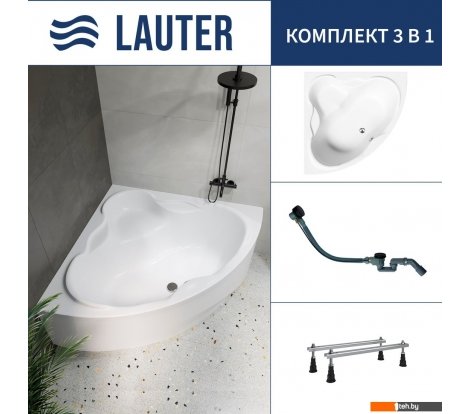  - Ванны Lauter Riviera 150x150 21050150 (с ножками и сифоном 21Y32001 матовый черный) - Riviera 150x150 21050150 (с ножками и сифоном 21Y32001 матовый черный)