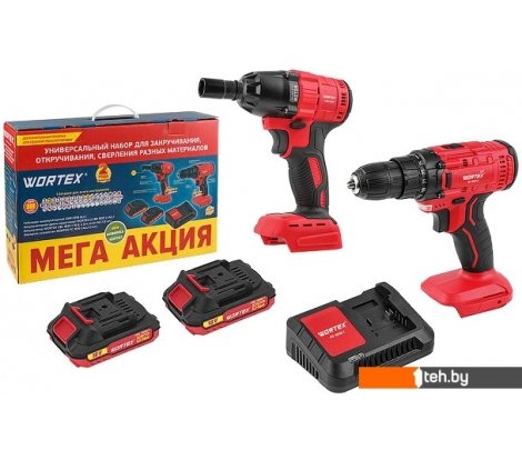  - Наборы электроинструментов Wortex 1329368 (гайковерт, шуруповерт, 2 АКБ) - 1329368 (гайковерт, шуруповерт, 2 АКБ)