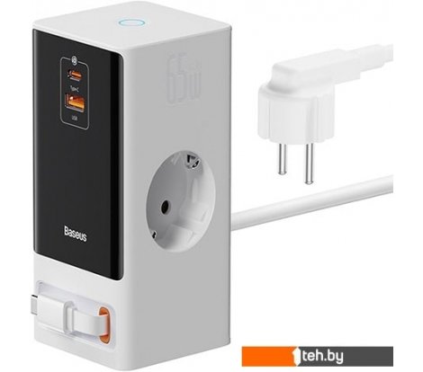  - Зарядные устройства Baseus PowerCombo Digital PowerStrip 2AC+1U+1C+Retractable-C 65W PSLR000602 (белый) - PowerCombo Digital PowerStrip 2AC+1U+1C+Retractable-C 65W PSLR000602 (белый)