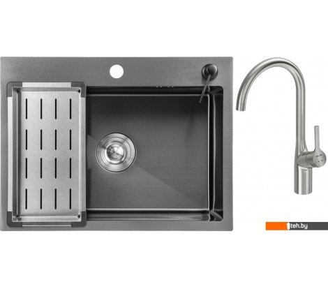  - Кухонные мойки Saniteco 6045 Nano + Spike F9S07011 (сатин, с сифоном, дозатором и коландером) - 6045 Nano + Spike F9S07011 (сатин, с сифоном, дозатором и коландером)