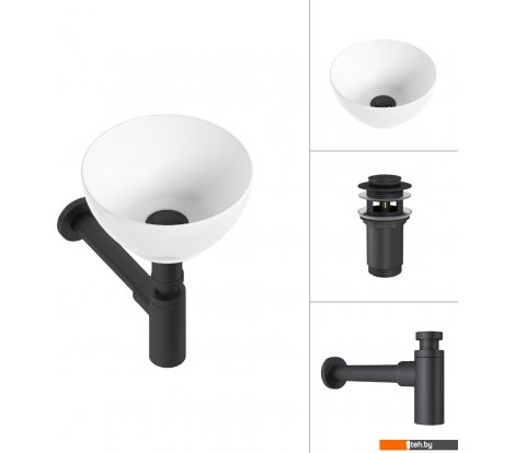  - Умывальники Lauter 21601E + клапан 21190B + сифон 21635B (черный матовый) - 21601E + клапан 21190B + сифон 21635B (черный матовый)